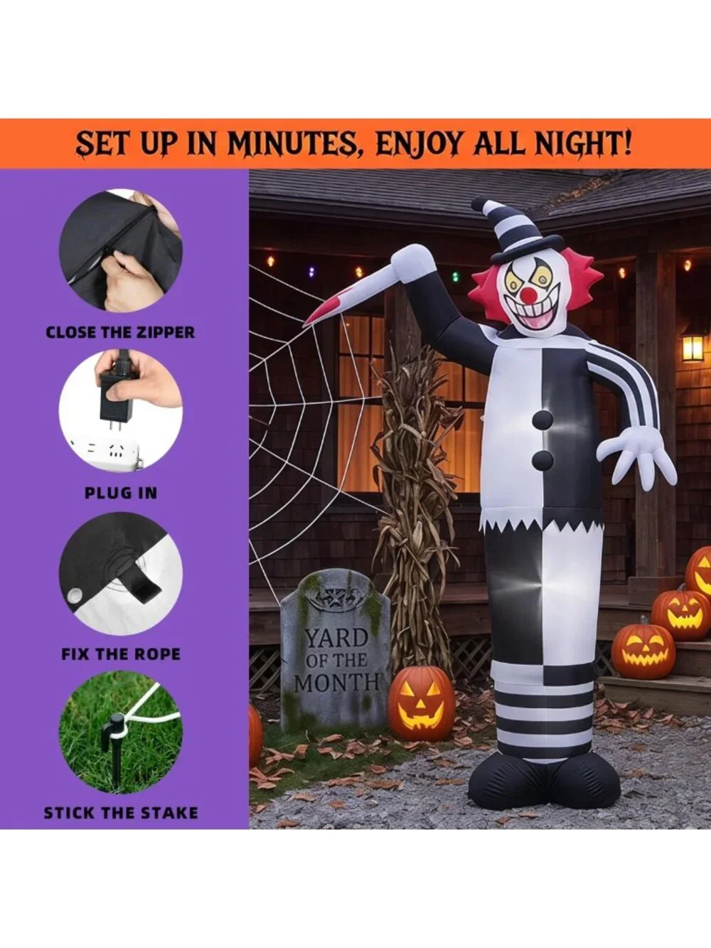 12ft Halloween Inflatable Clown Decoration with Knife - Spooky Outdoor Yard
